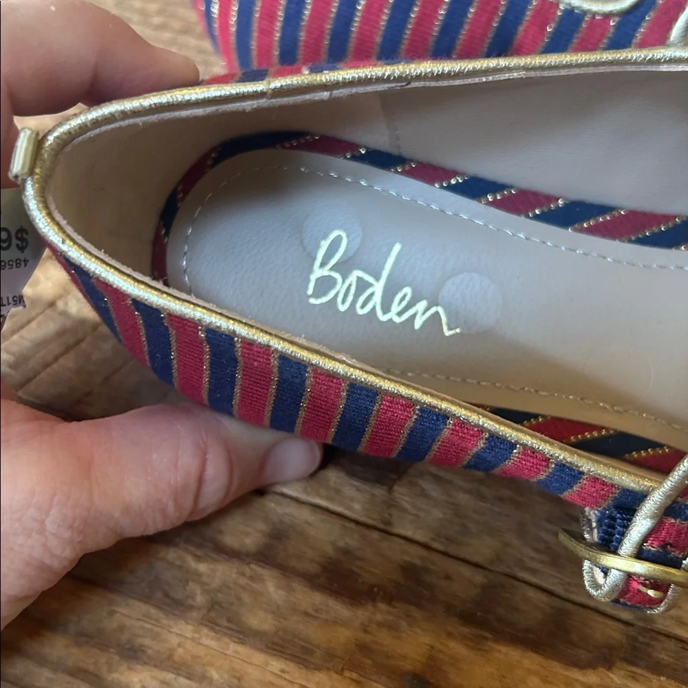 Boden Pointed Toe Mary Jane Shoes Red/ Navy Stripe